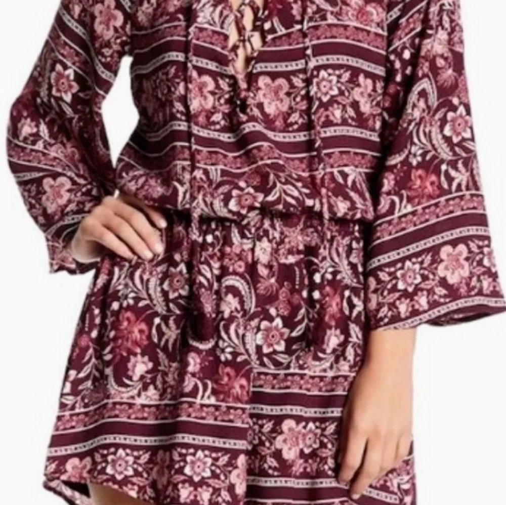Show me your MUMU  size large Tilly tie romper. Large. Color Wine - Picture 2 of 7